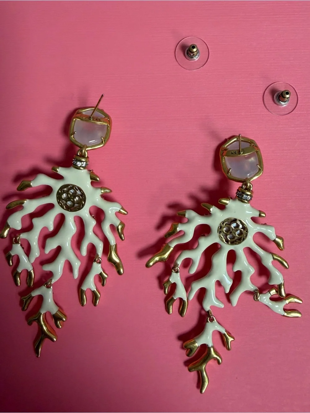 Kendra Scott Shea Vintage Gold Statement Earrings In Ivory Mix NEW